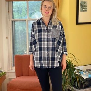 Anthropologie Plaid Button Up Boyfriend Shirt XSP